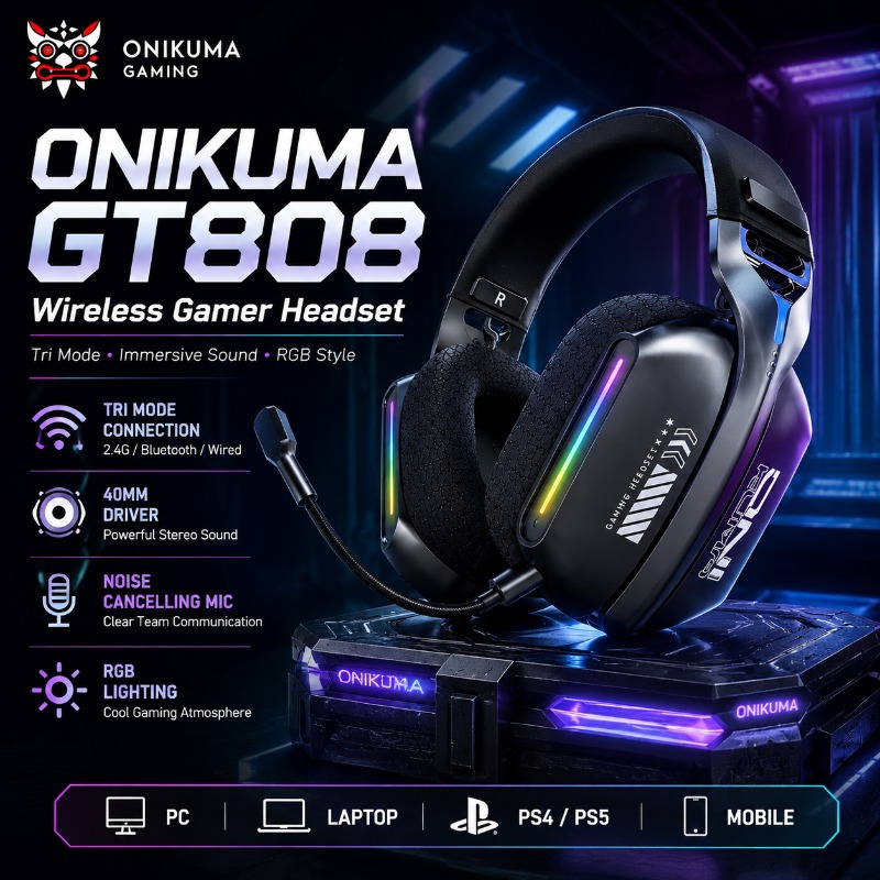 Pc Gaming Earphones - Беспроводная игровая гарнитура ONIKUMA GT808, трехрежимная,